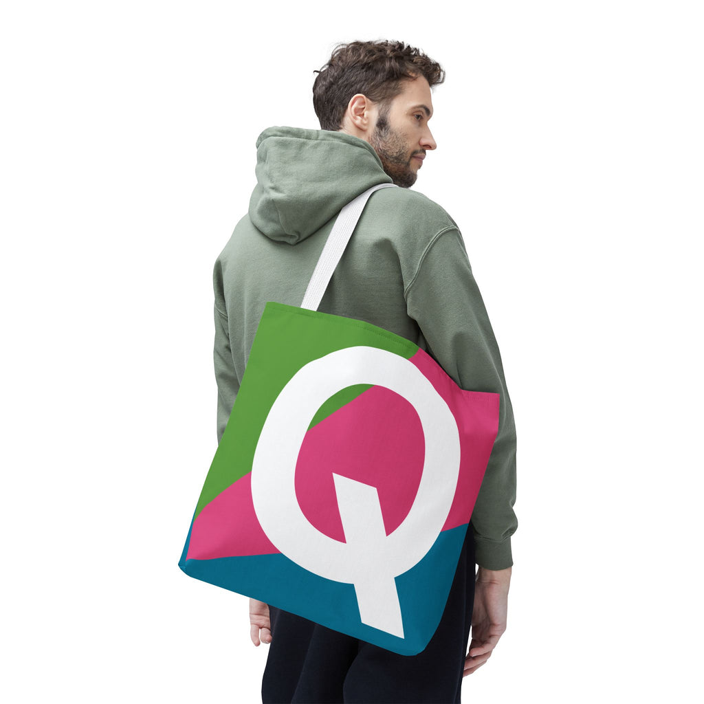 Monogram 'Q' Colorblock Tote Bag — Personalized Initial Q Shoulder Tote