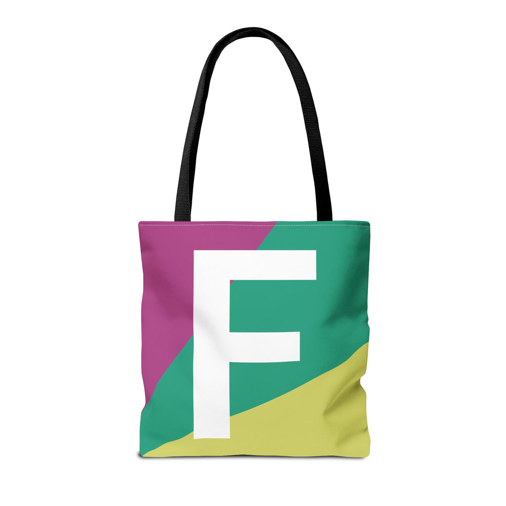 Monogram 'F' Colorblock Tote Bag — Personalized Initial F Shoulder Tote