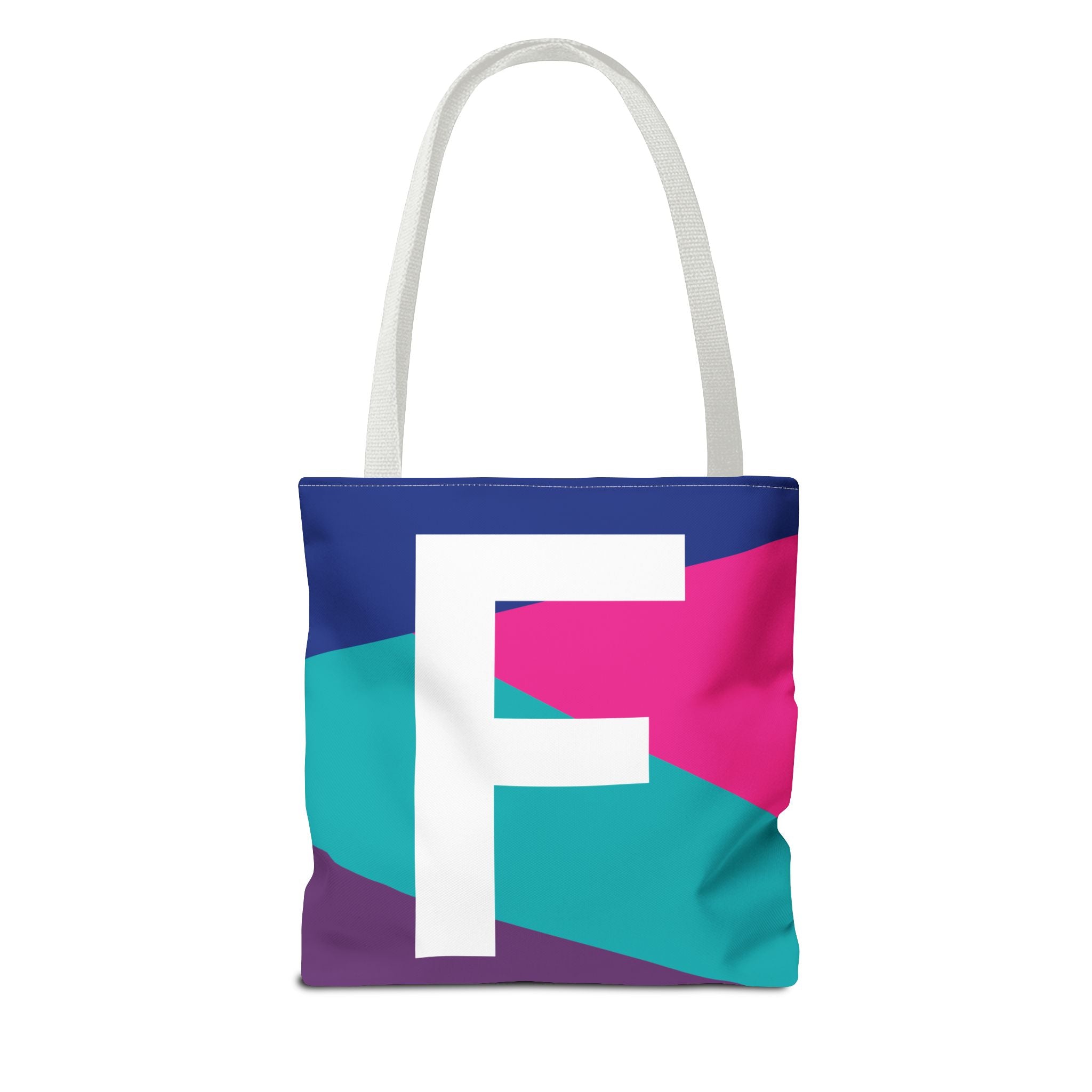 Monogram 'F' Colorblock Tote Bag — Personalized Initial F Shoulder Tote