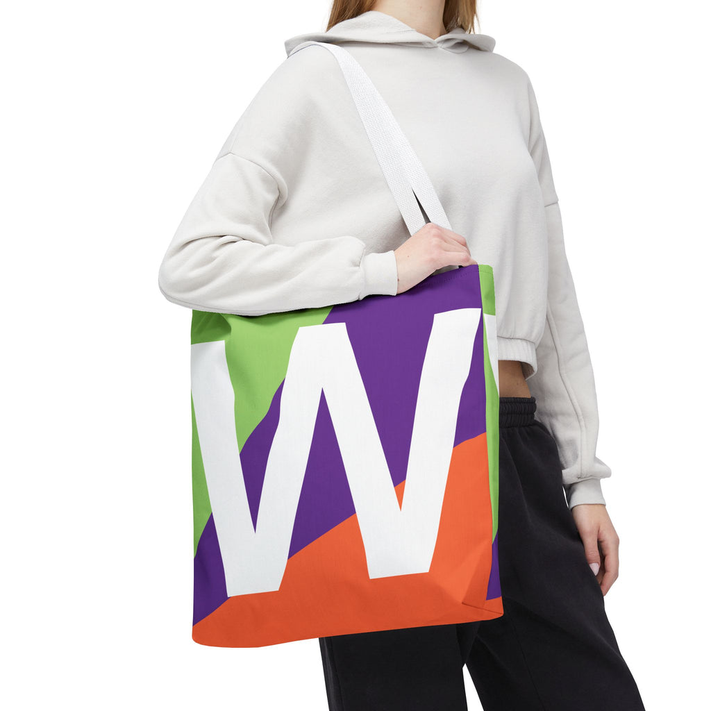 Monogram 'W' Colorblock Tote Bag — Personalized Initial W Shoulder Tote