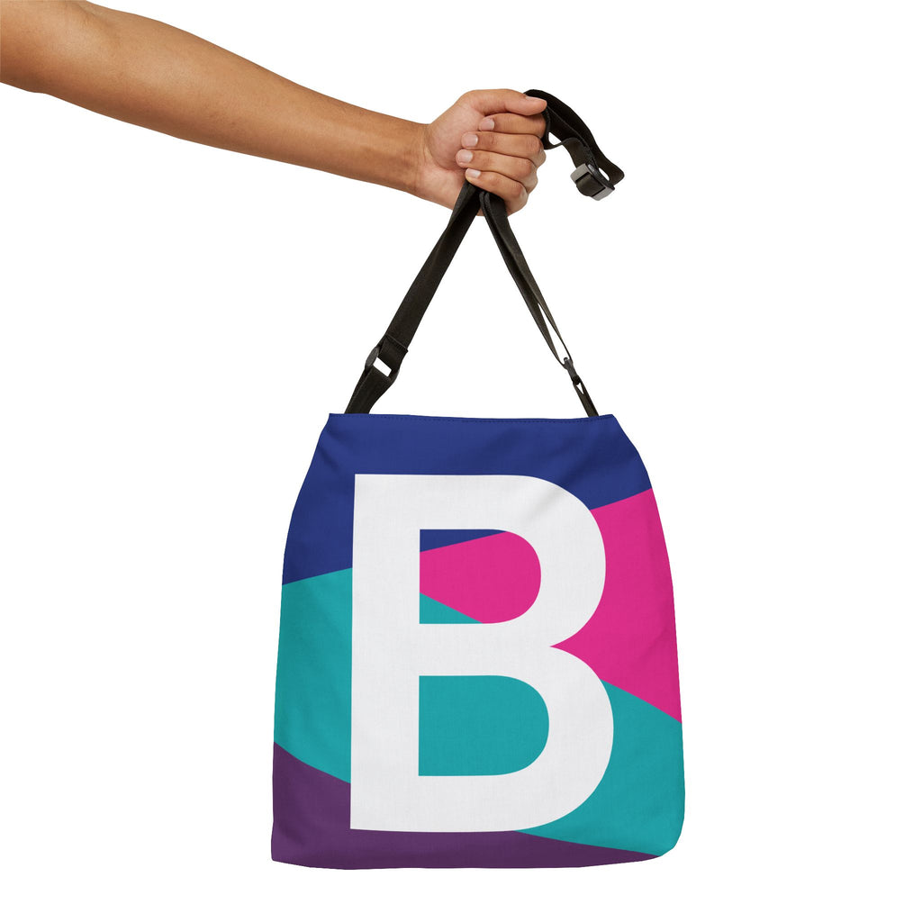 Initial Letter 'B' Colorblock Adjustable Tote Bag — Monogram Alphabet Shoulder Bag