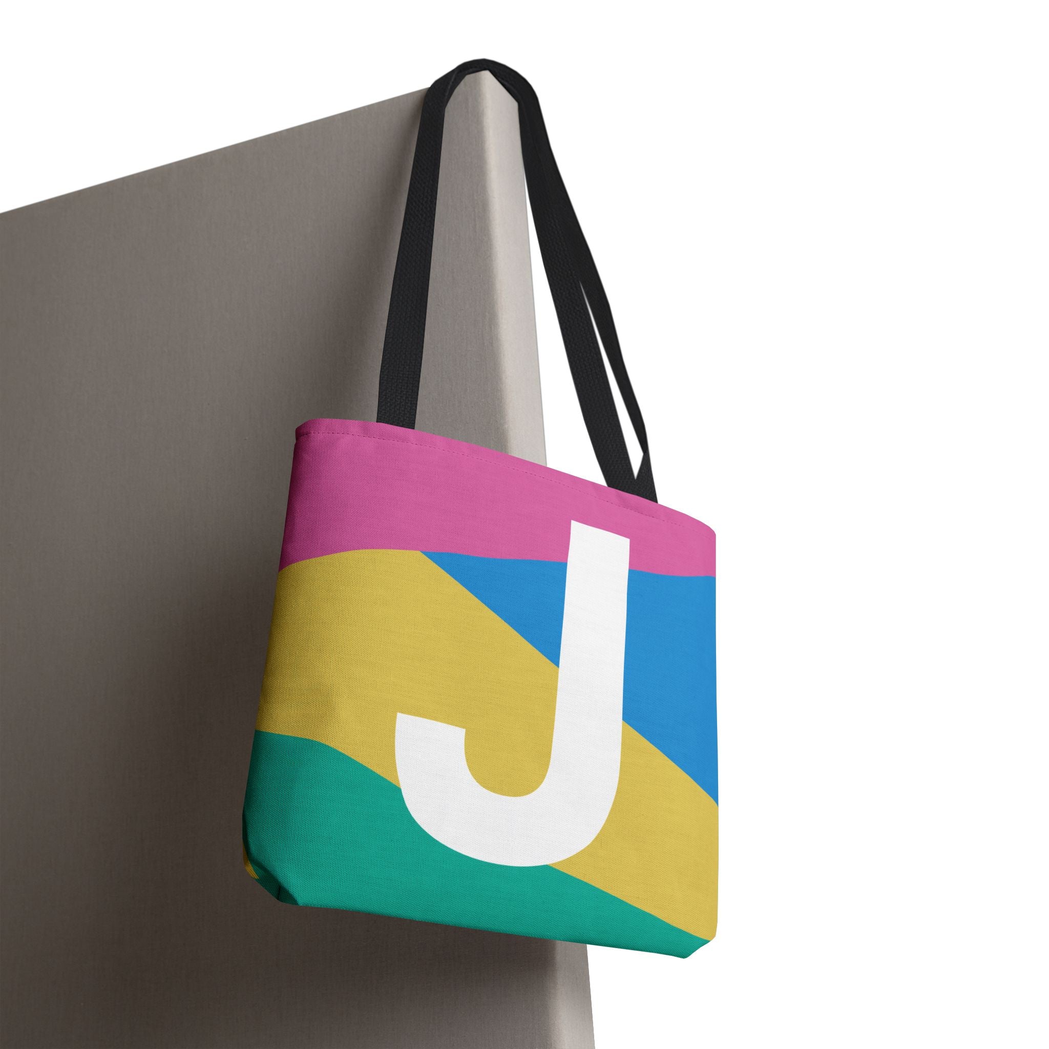 Monogram 'J' Colorblock Tote Bag — Personalized Initial J Shoulder Tote