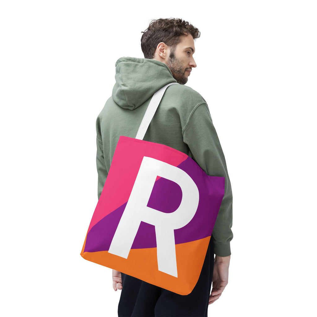 Monogram 'R' Colorblock Tote Bag — Personalized Initial R Shoulder Tote