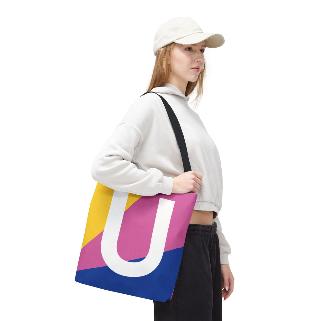 Monogram 'U' Colorblock Tote Bag — Personalized Initial U Shoulder Tote
