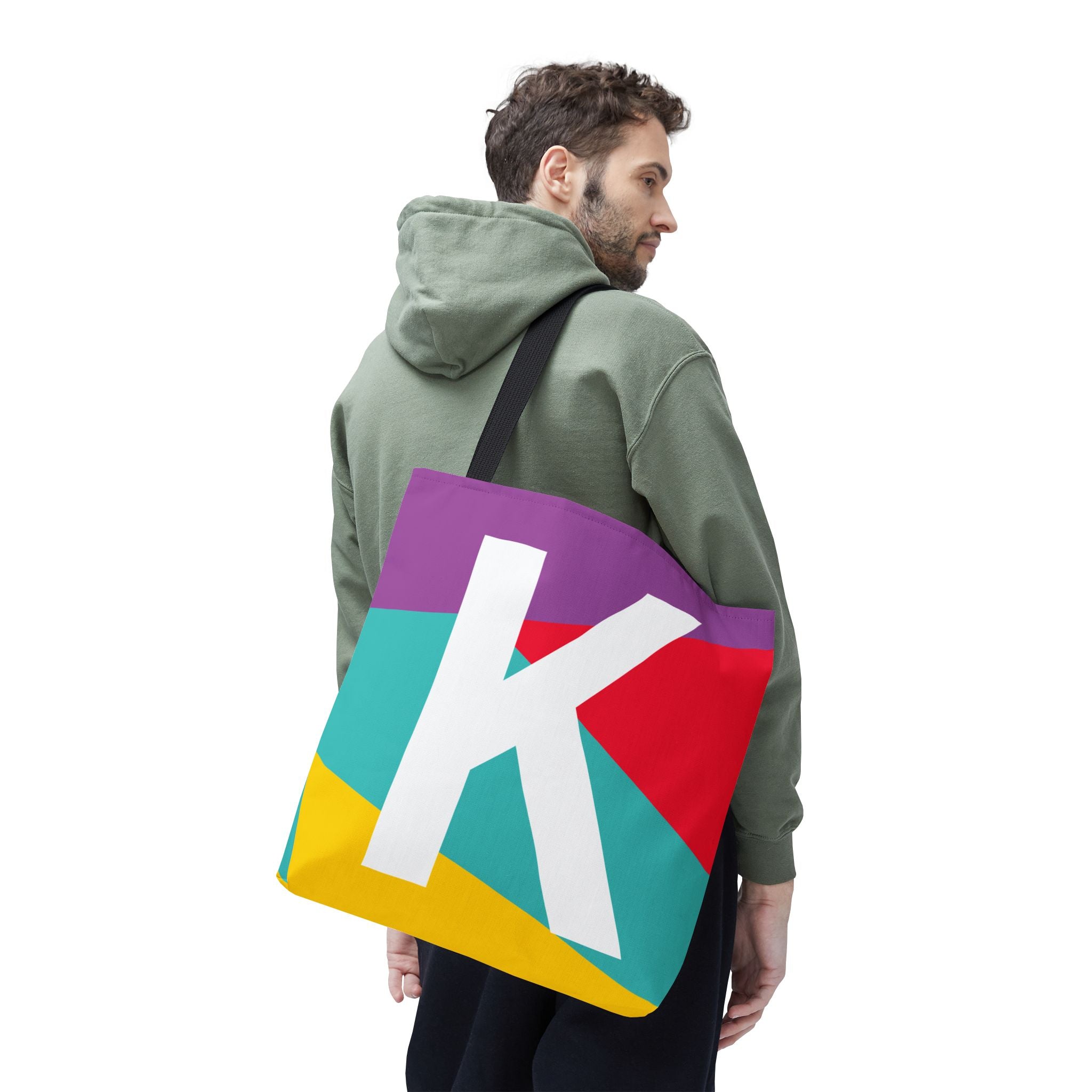 Monogram 'K' Colorblock Tote Bag — Personalized Initial K Shoulder Tote