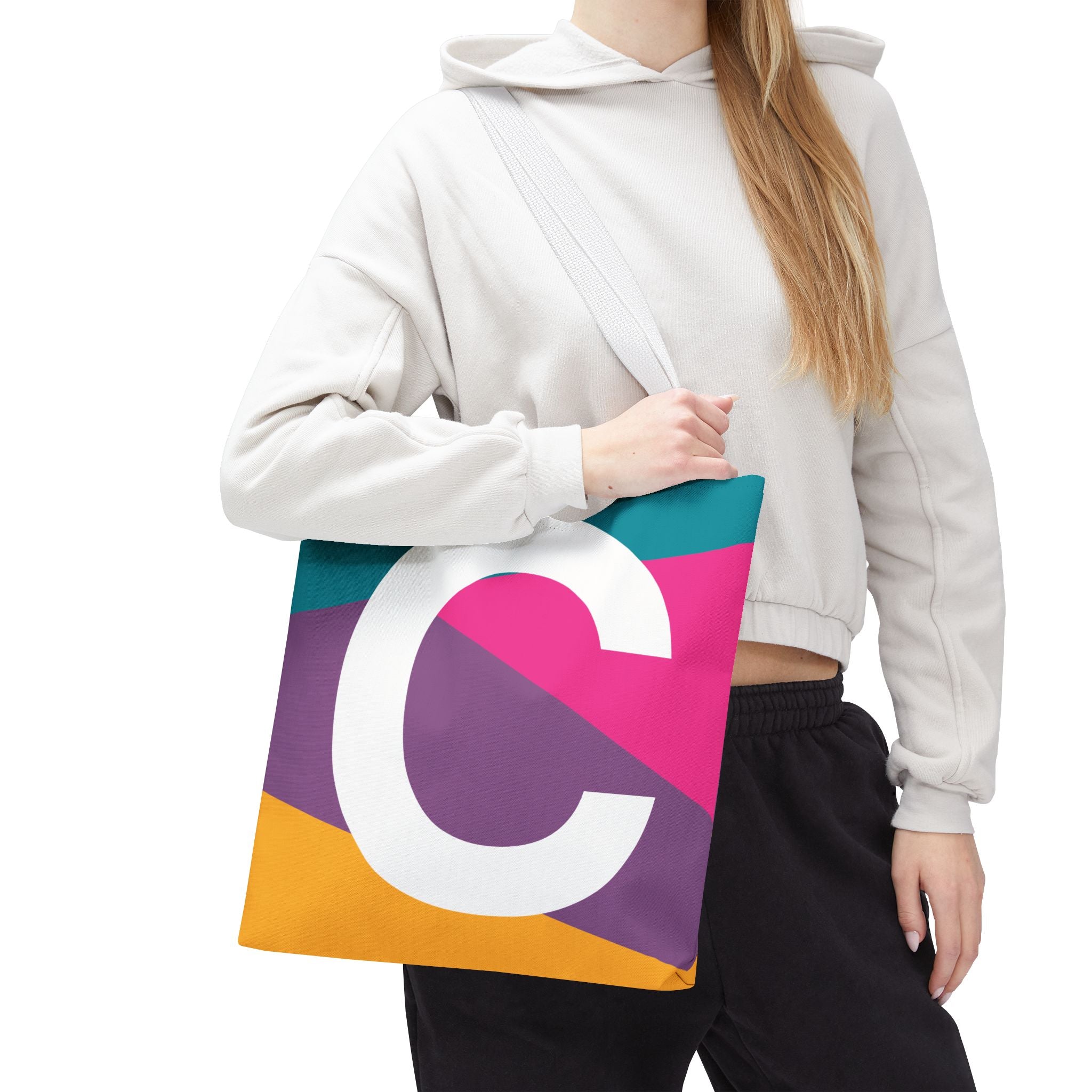 Monogram 'C' Colorblock Tote Bag — Personalized Initial C Shoulder Tote