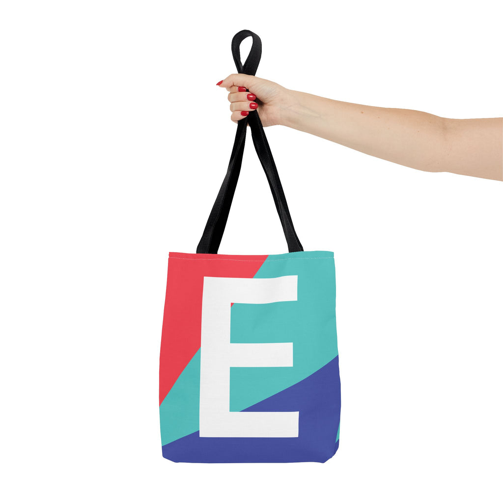 Monogram 'E' Colorblock Tote Bag — Personalized Initial E Shoulder Tote