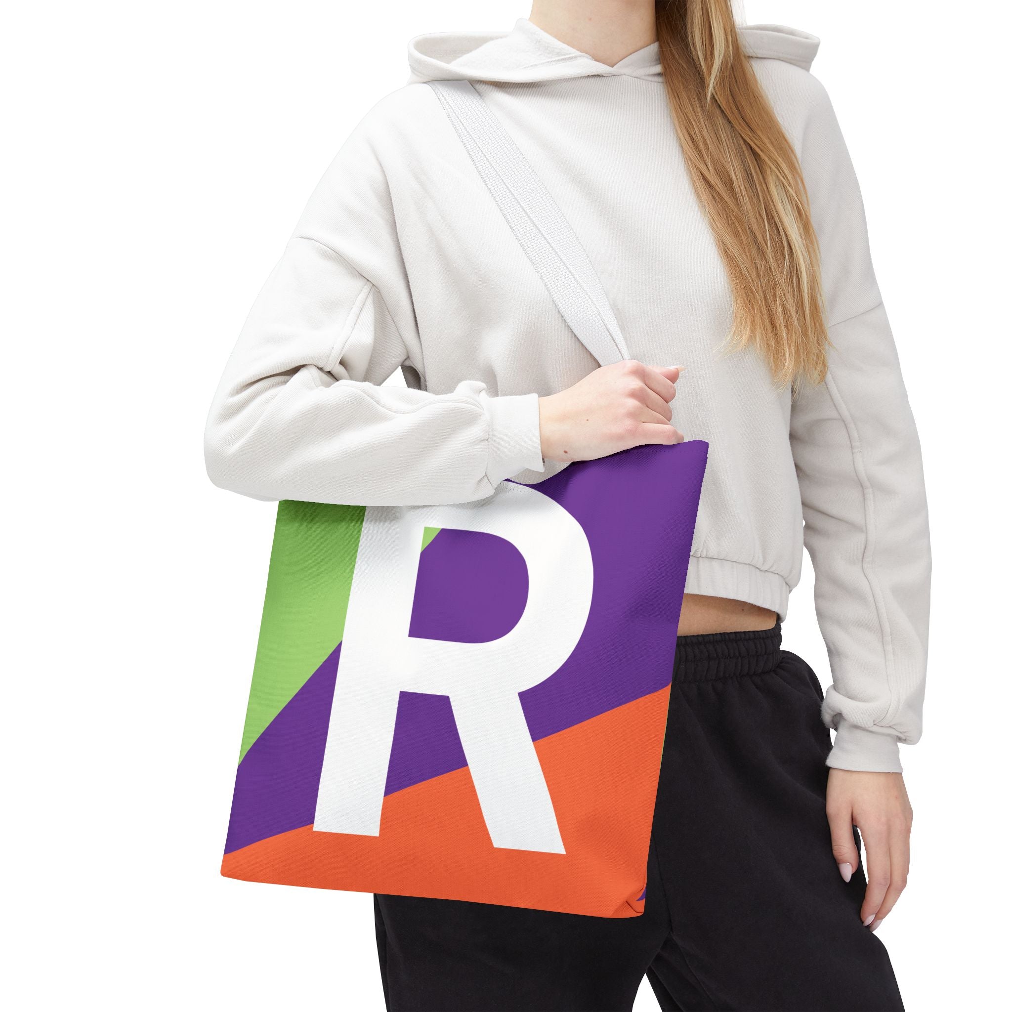 Monogram 'R' Colorblock Tote Bag — Personalized Initial R Shoulder Tote