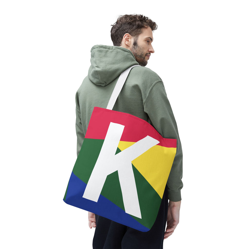 Monogram 'K' Colorblock Tote Bag — Personalized Initial K Shoulder Tote