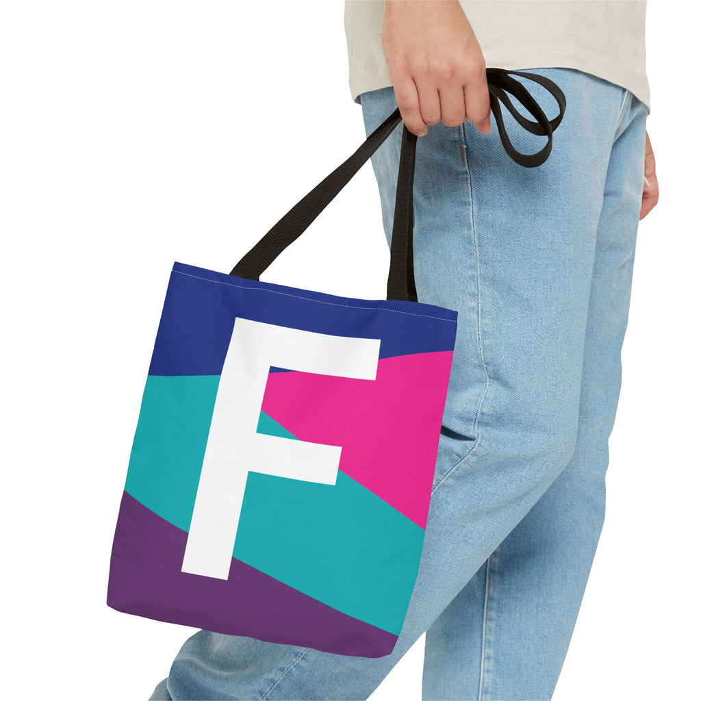 Monogram 'F' Colorblock Tote Bag — Personalized Initial F Shoulder Tote