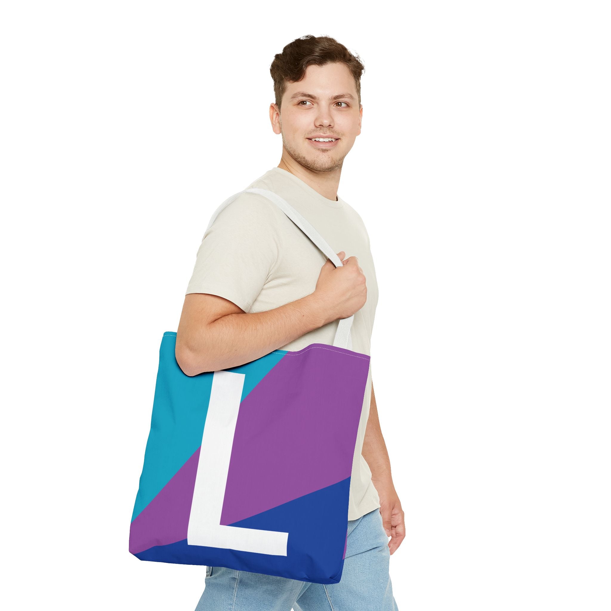 Monogram 'L' Colorblock Tote Bag — Personalized Initial L Shoulder Tote