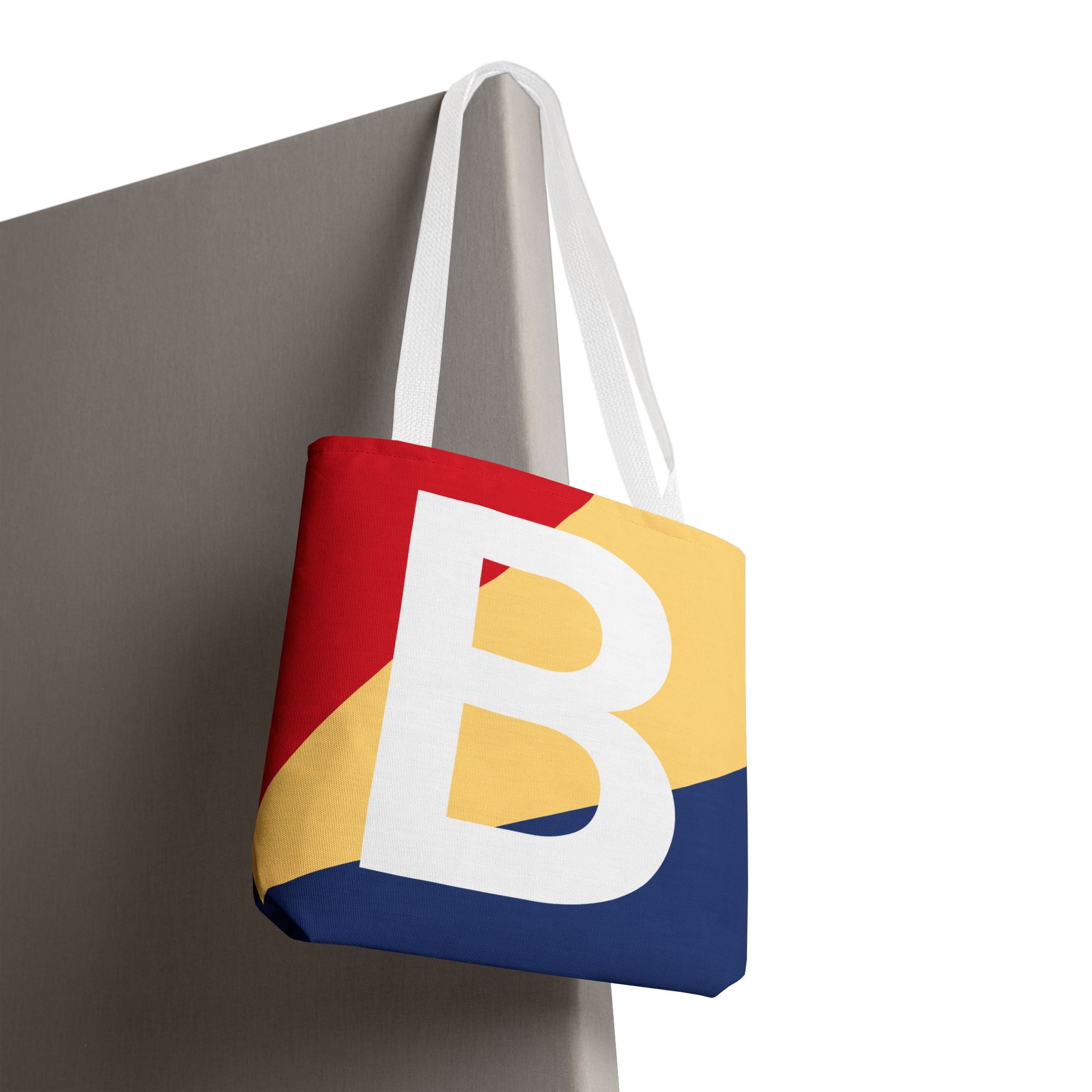 Monogram 'B' Colorblock Tote Bag — Personalized Initial B Shoulder Tote