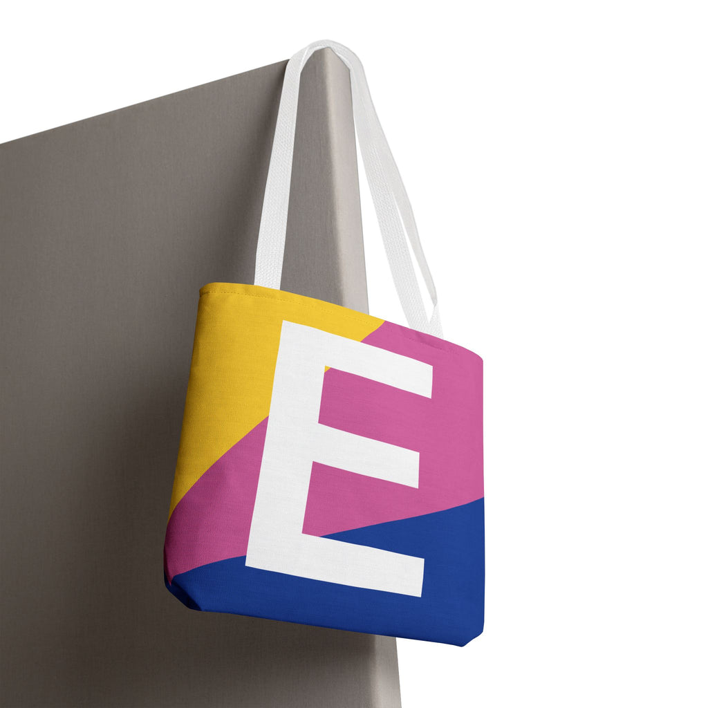 Monogram 'E' Colorblock Tote Bag — Personalized Initial E Shoulder Tote