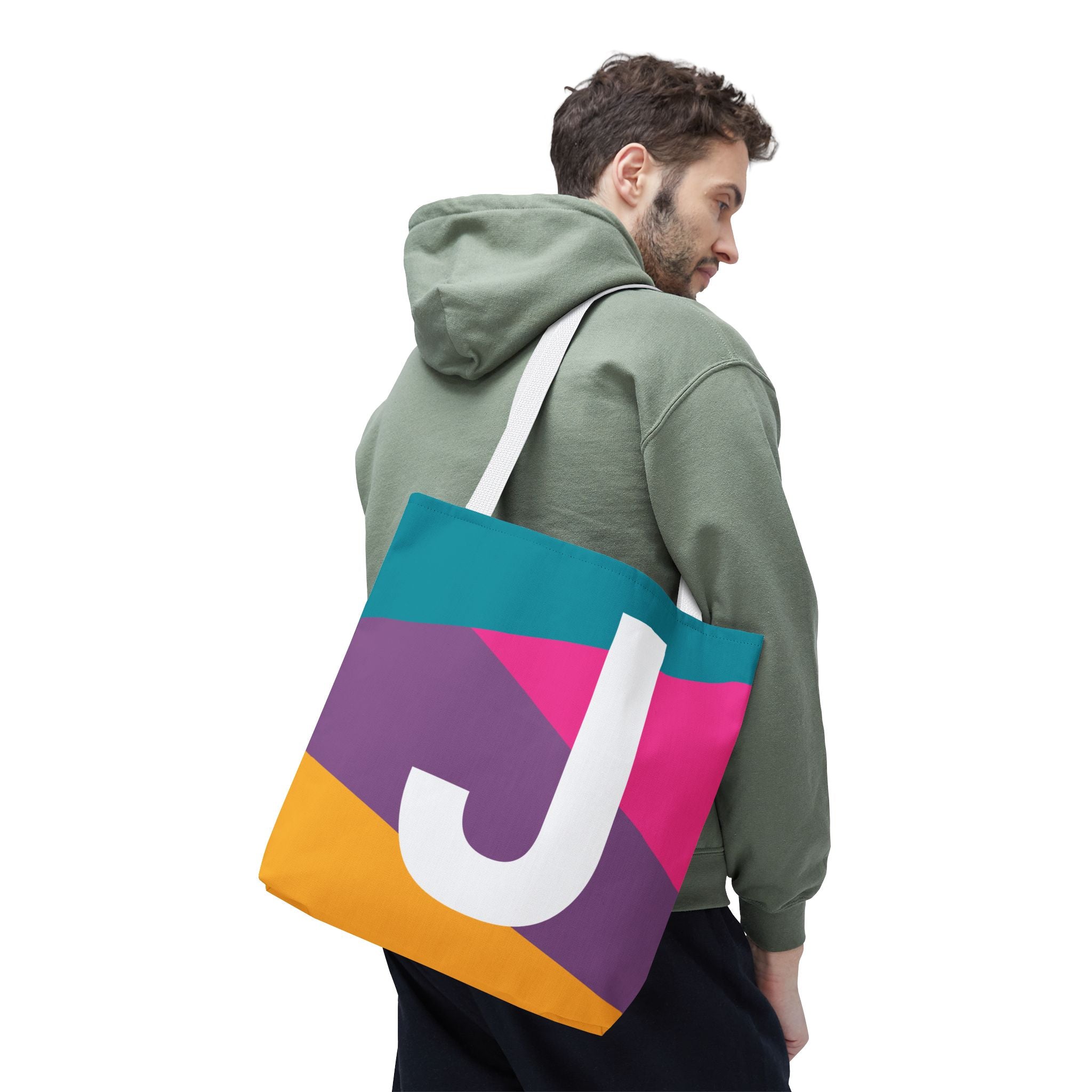 Monogram 'J' Colorblock Tote Bag — Personalized Initial J Shoulder Tote