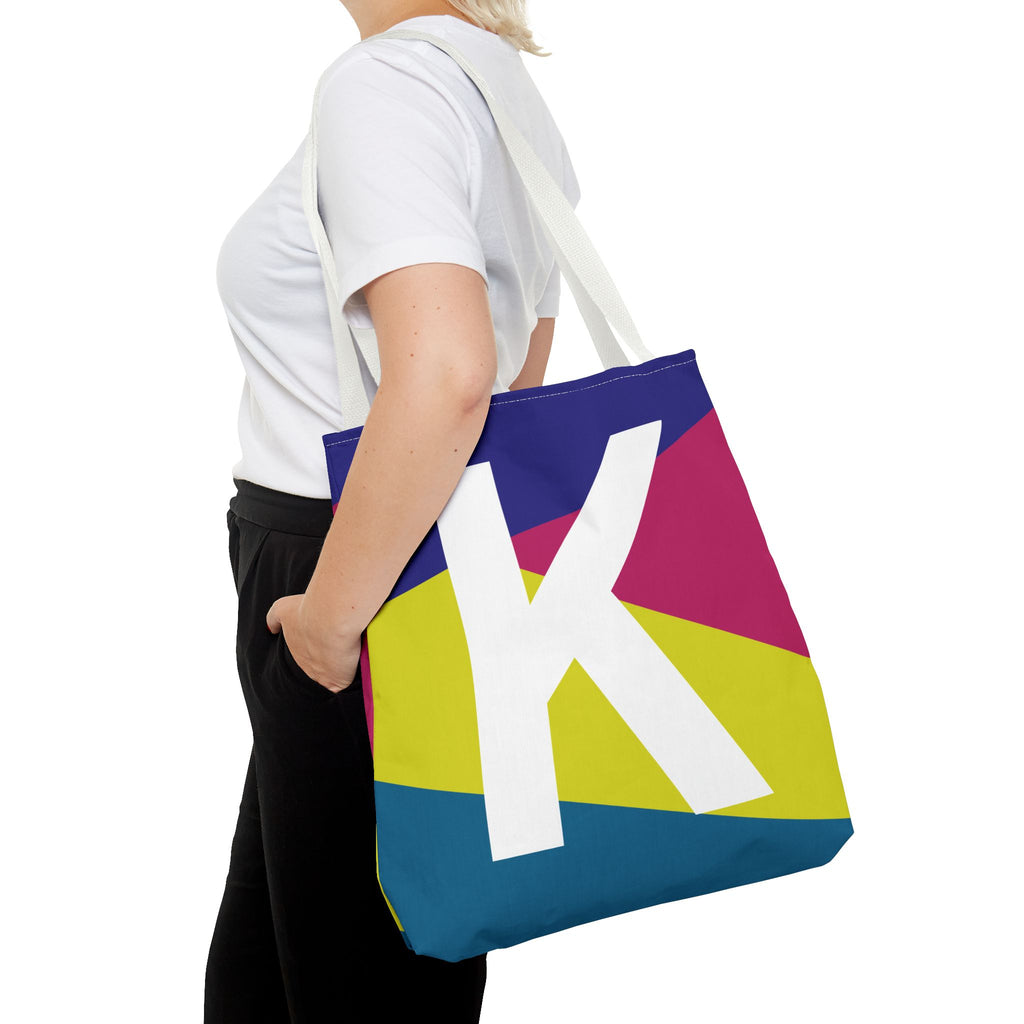 Monogram 'K' Colorblock Tote Bag — Personalized Initial K Shoulder Tote