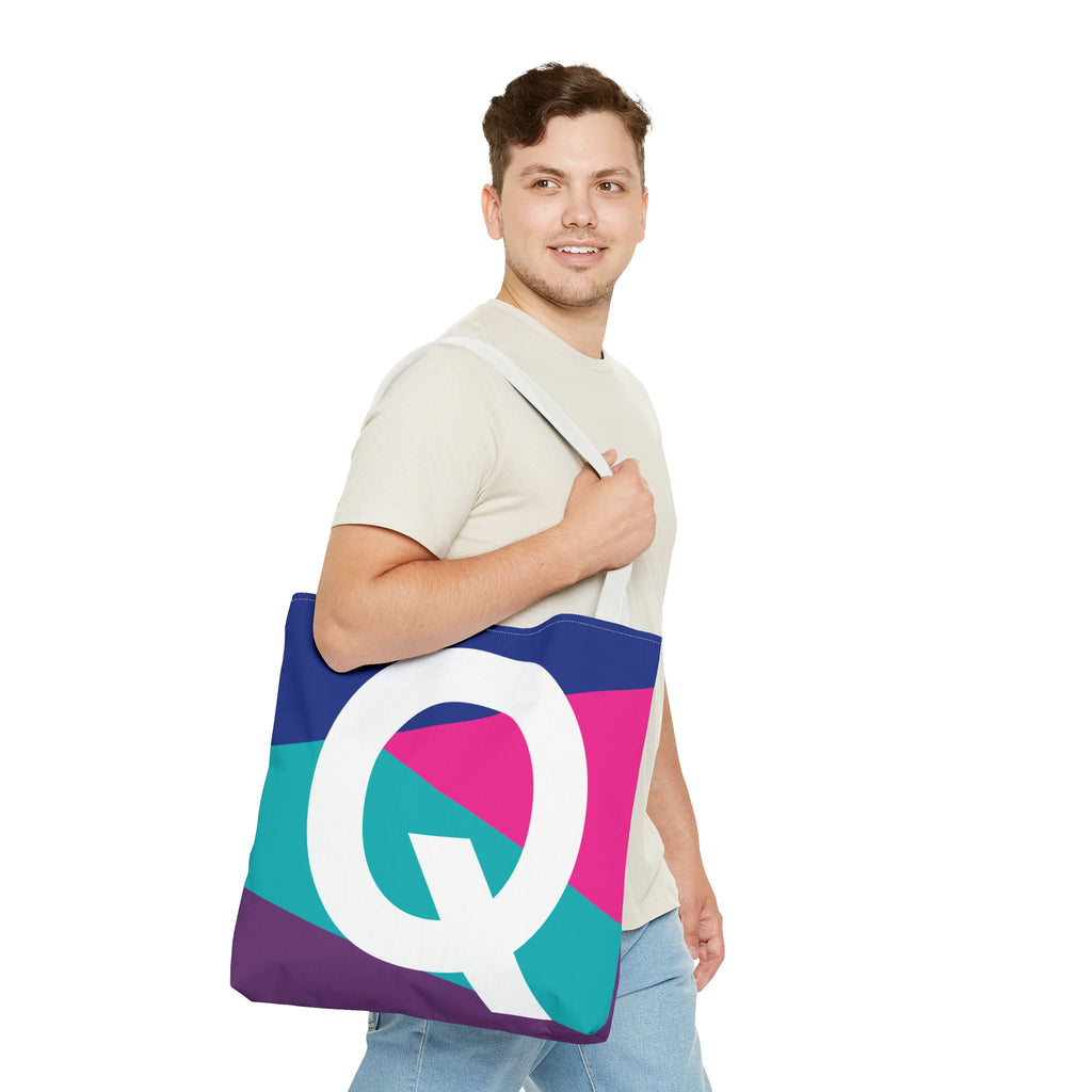 Monogram 'Q' Colorblock Tote Bag — Personalized Initial Q Shoulder Tote