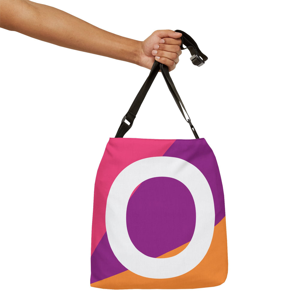 Initial Letter 'O' Colorblock Adjustable Tote Bag — Monogram Alphabet Shoulder Bag