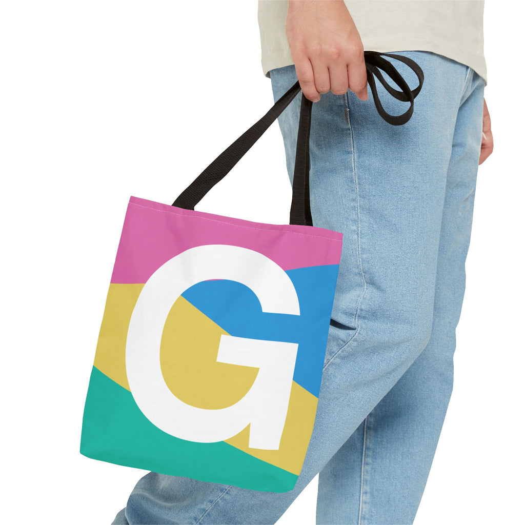 Monogram 'G' Colorblock Tote Bag — Personalized Initial G Shoulder Tote