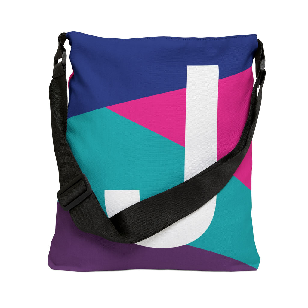 Initial Letter 'J' Colorblock Adjustable Tote Bag — Monogram Alphabet Shoulder Bag