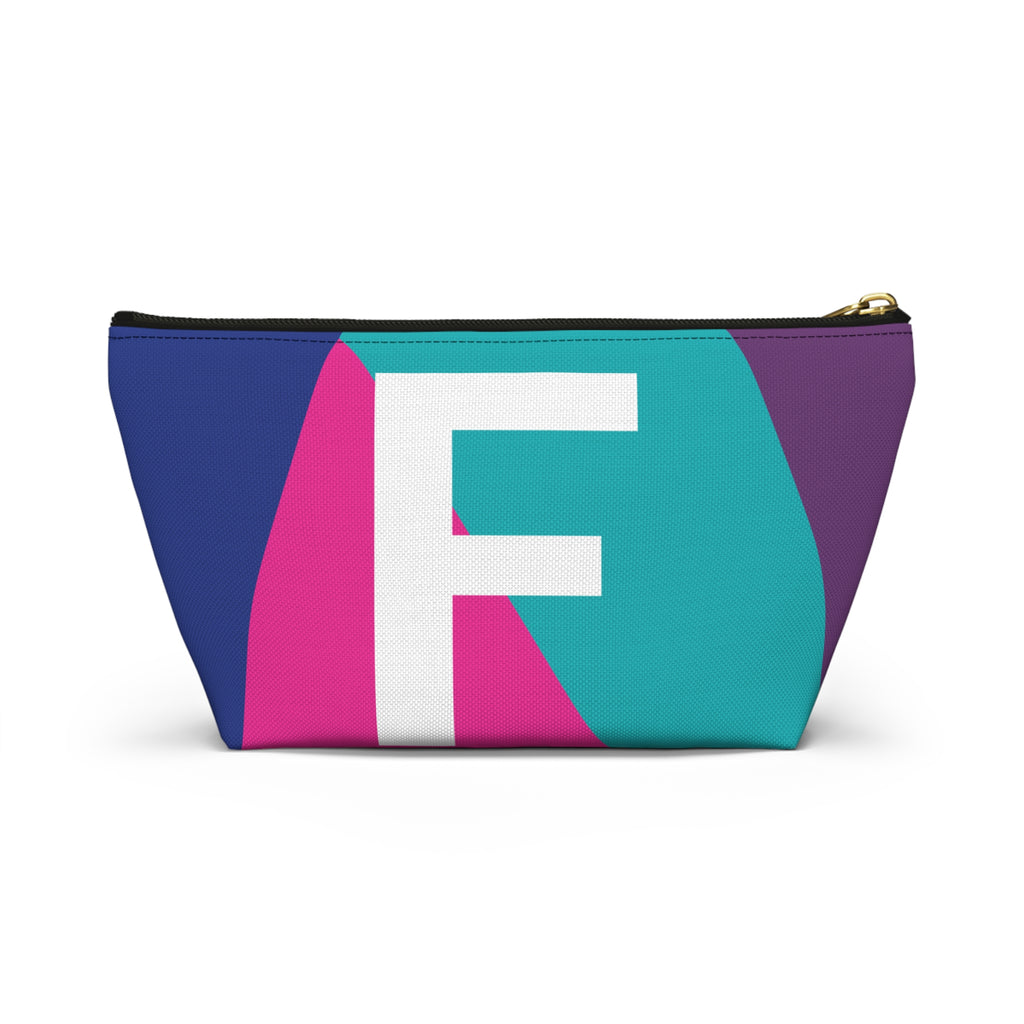 Initials Colorblock Accessory Pouch — Monogram F T-Bottom Cosmetic Bag