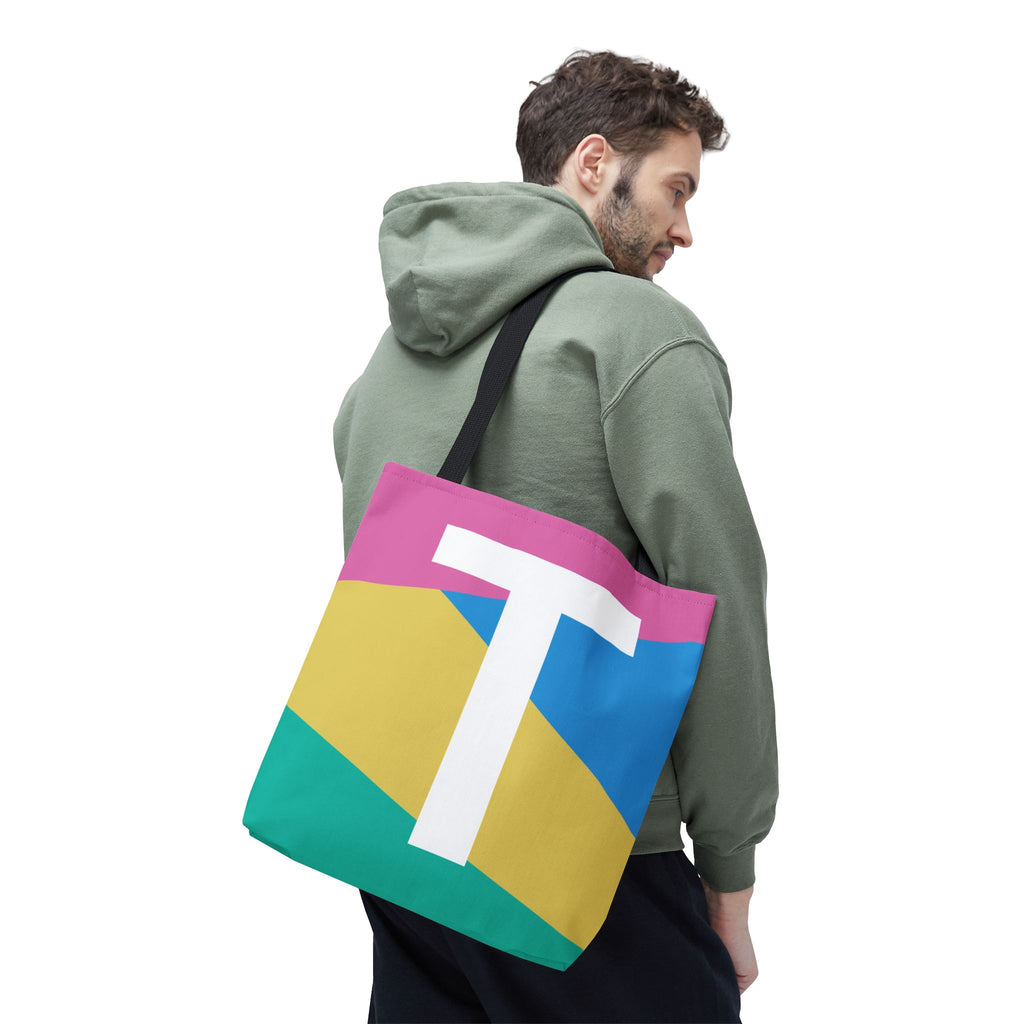 Monogram 'T' Colorblock Tote Bag — Personalized Initial T Shoulder Tote