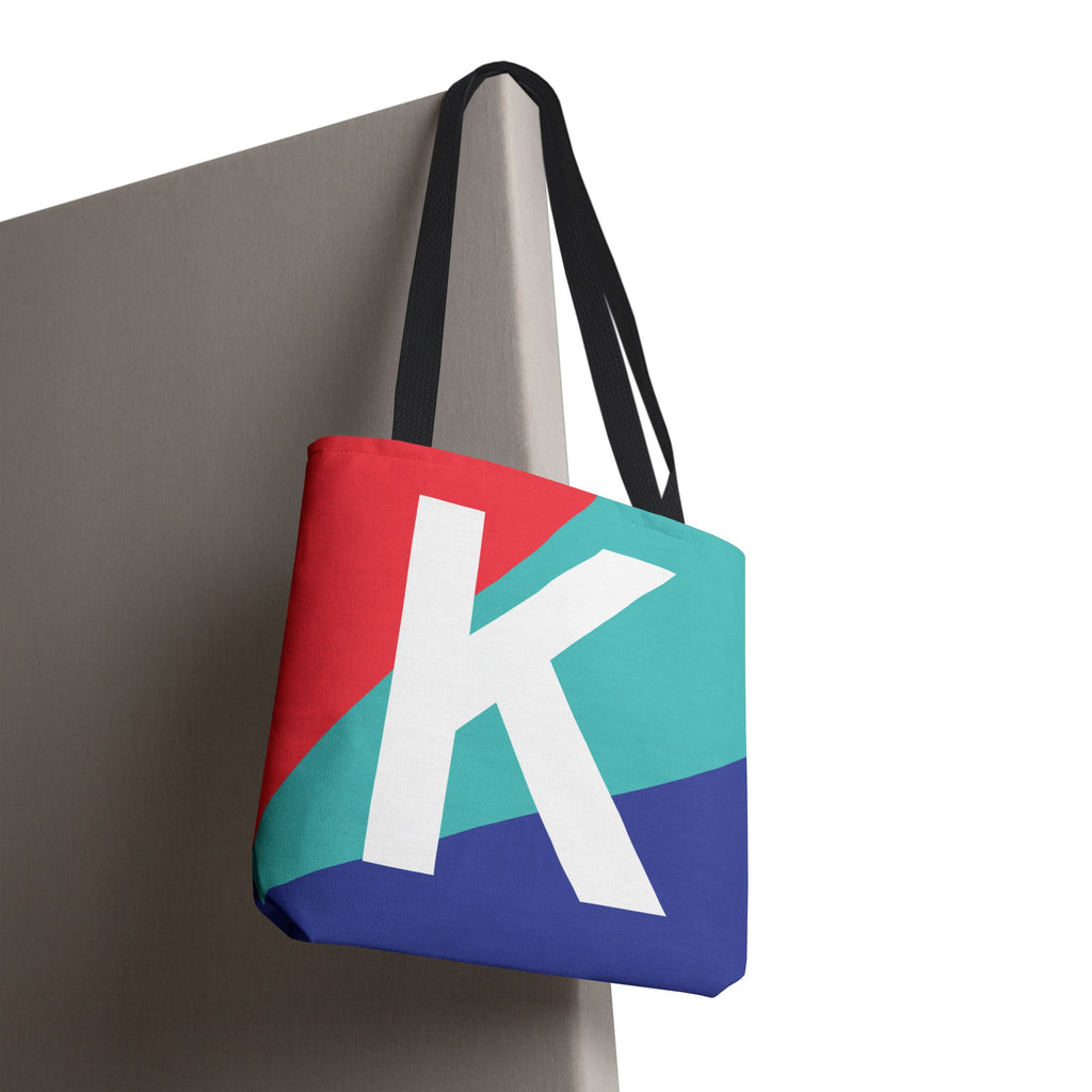 Monogram 'K' Colorblock Tote Bag — Personalized Initial K Shoulder Tote