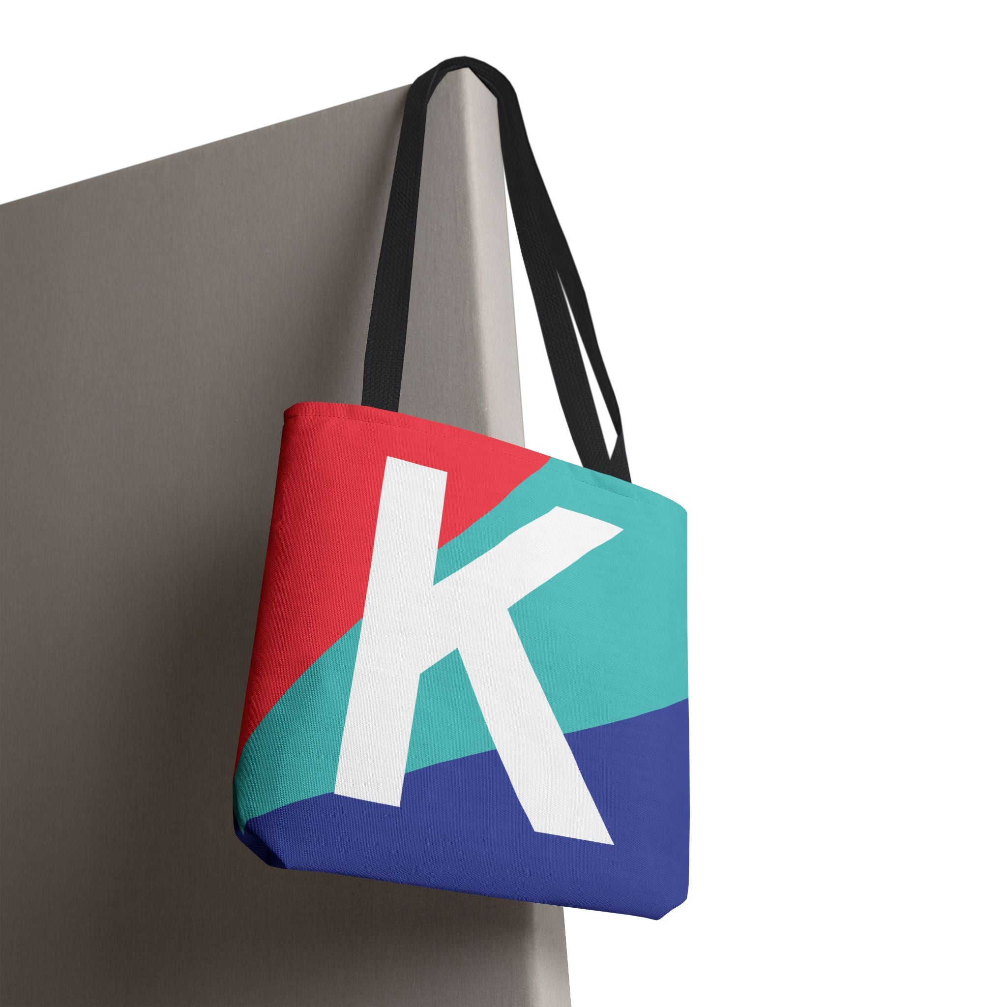 Monogram 'K' Colorblock Tote Bag — Personalized Initial K Shoulder Tote