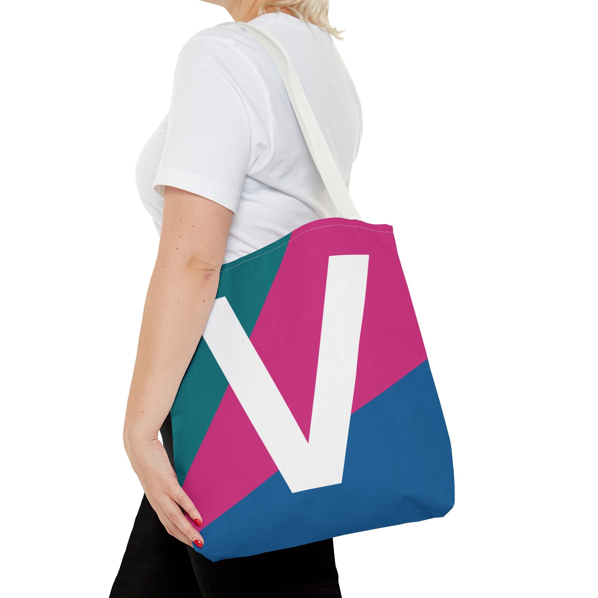 Monogram 'V' Colorblock Tote Bag — Personalized Initial V Shoulder Tote