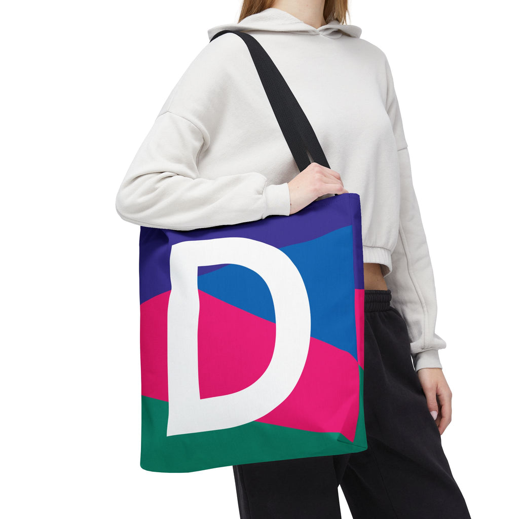 Monogram 'D' Colorblock Tote Bag — Personalized Initial D Shoulder Tote
