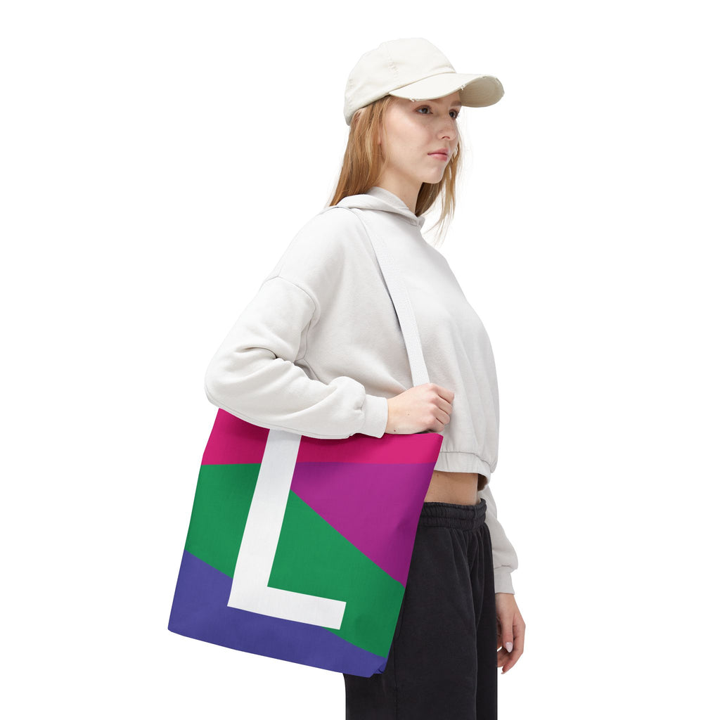 Monogram 'L' Colorblock Tote Bag — Personalized Initial L Shoulder Tote