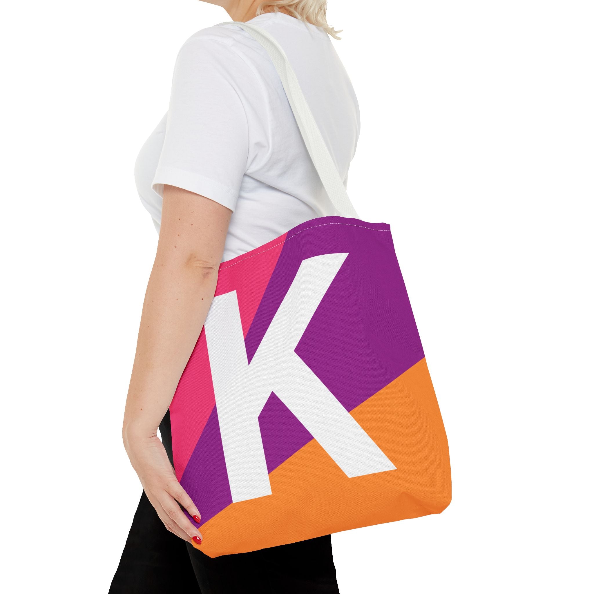 Monogram 'K' Colorblock Tote Bag — Personalized Initial K Shoulder Tote