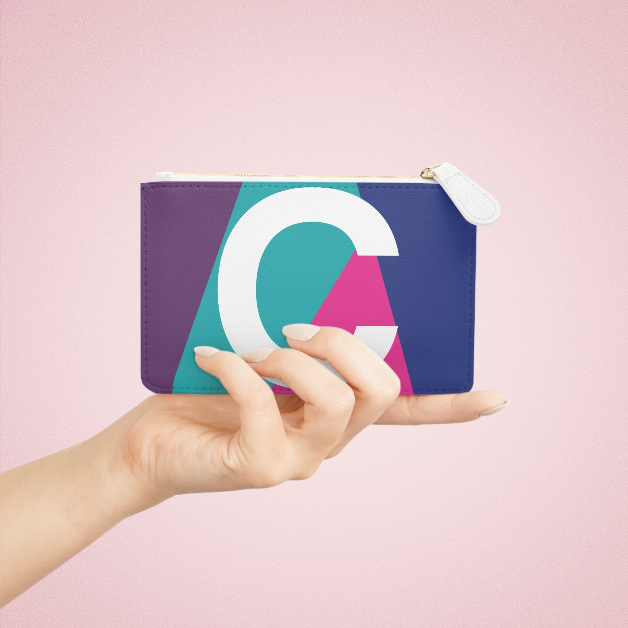 Initial C Mini Clutch — Colorblock Monogram Wristlet Wallet