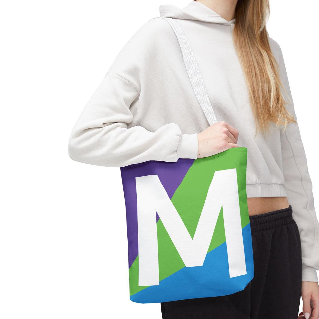 Monogram 'M' Colorblock Tote Bag — Personalized Initial M Shoulder Tote