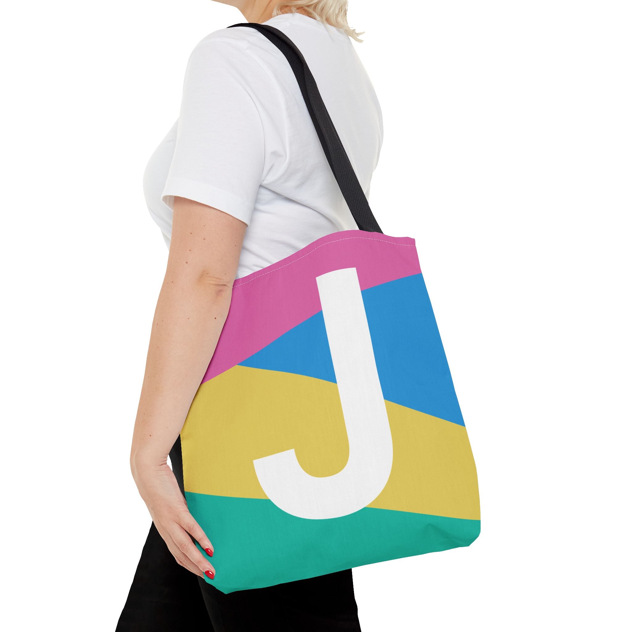 Monogram 'J' Colorblock Tote Bag — Personalized Initial J Shoulder Tote