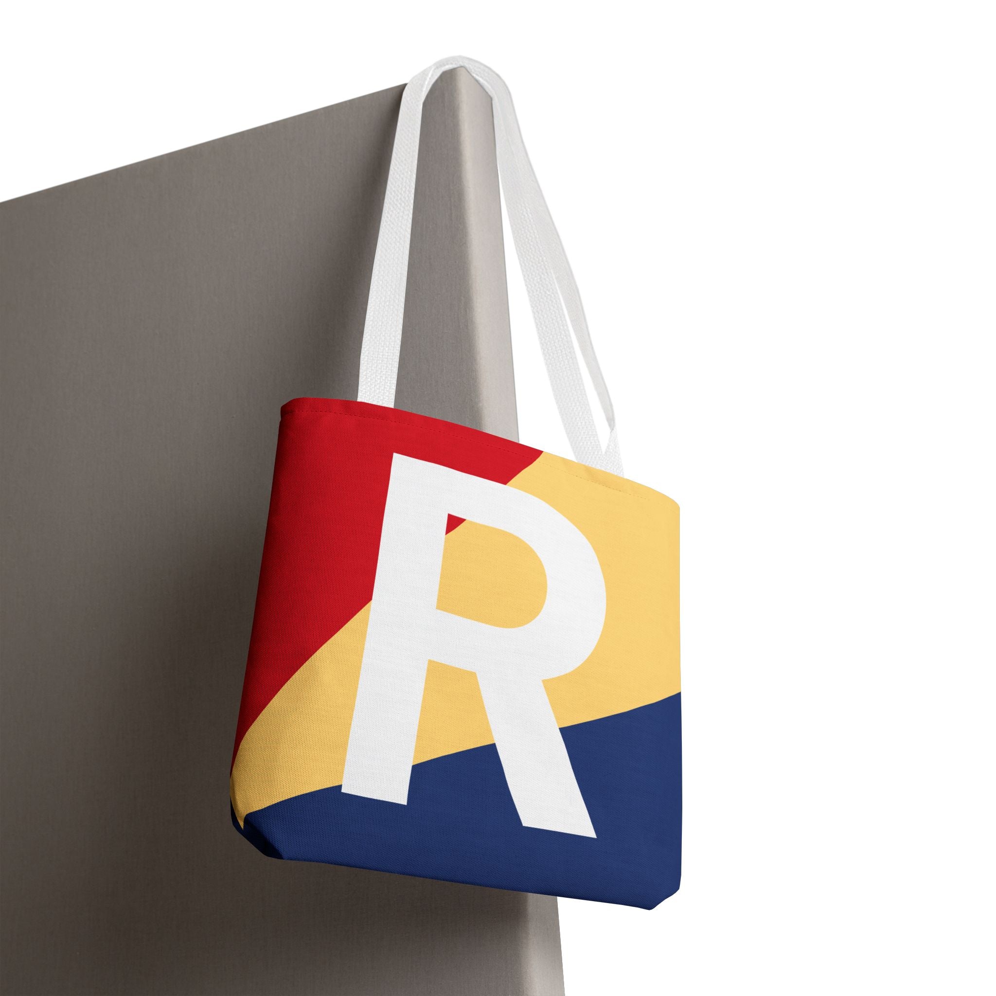 Monogram 'R' Colorblock Tote Bag — Personalized Initial R Shoulder Tote