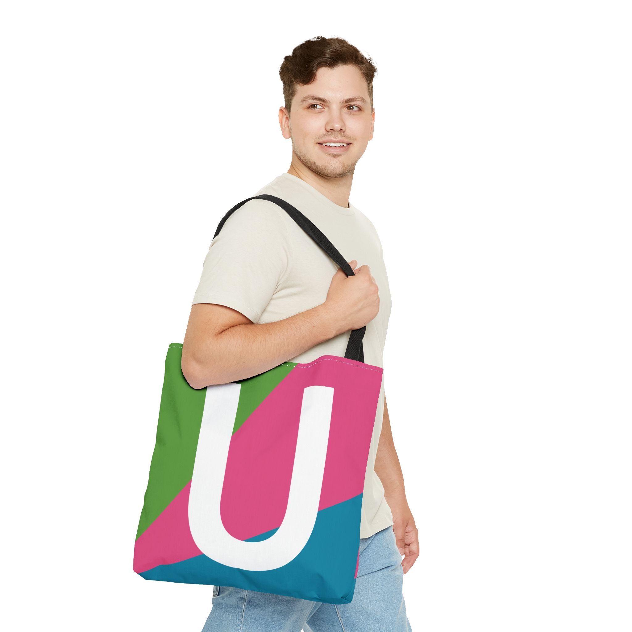 Monogram 'U' Colorblock Tote Bag — Personalized Initial U Shoulder Tote