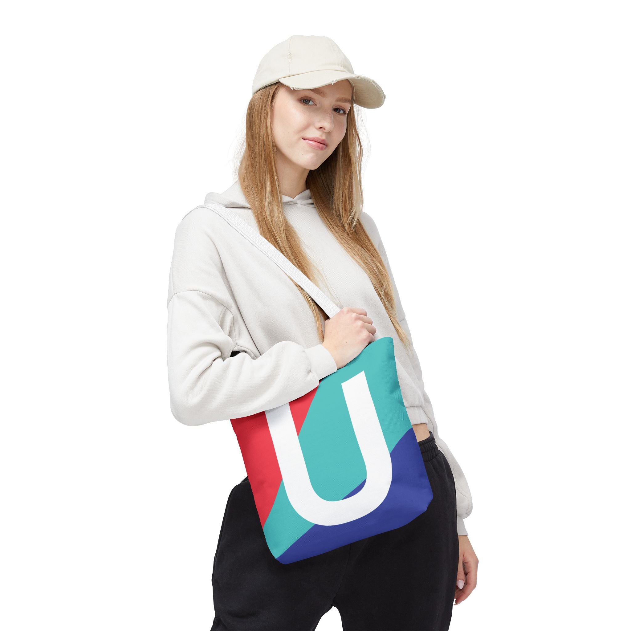 Monogram 'U' Colorblock Tote Bag — Personalized Initial U Shoulder Tote