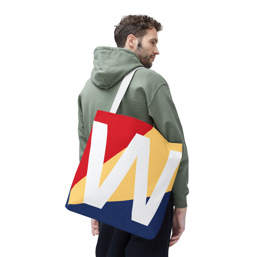 Monogram 'W' Colorblock Tote Bag — Personalized Initial W Shoulder Tote