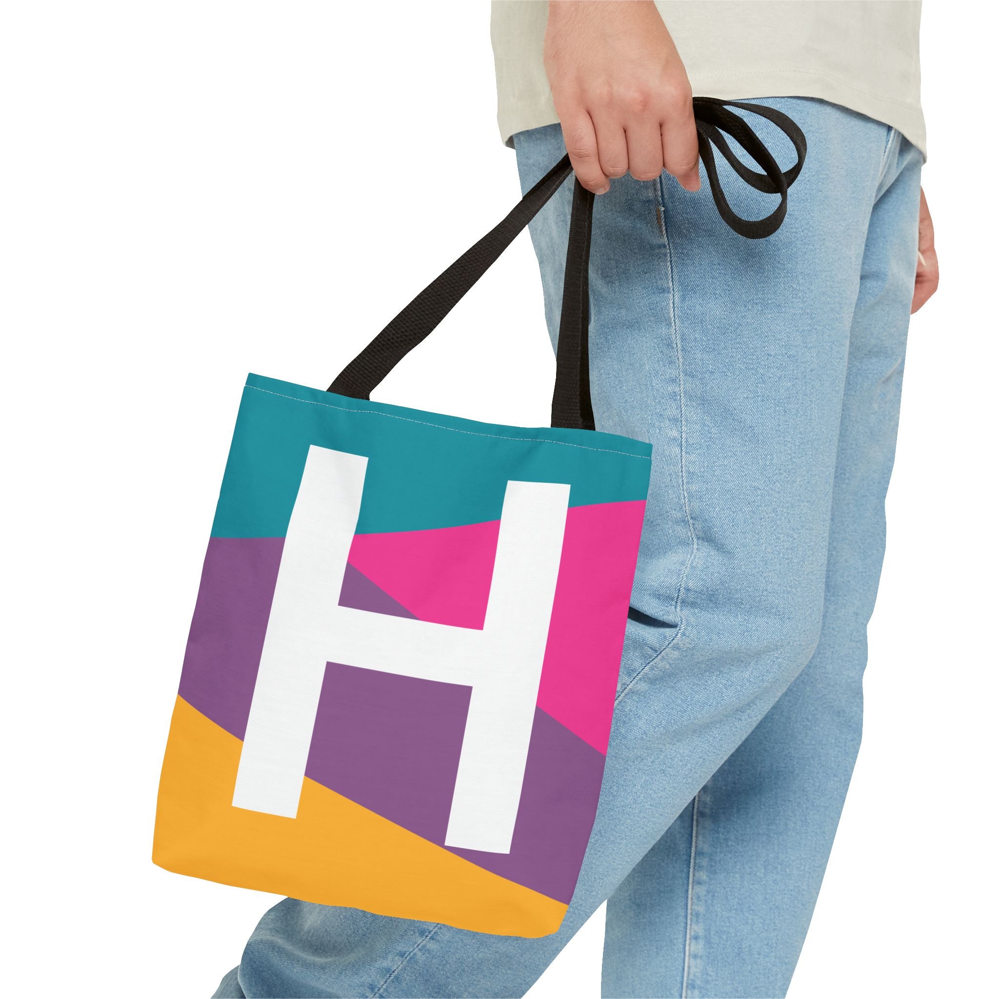 Monogram 'H' Colorblock Tote Bag — Personalized Initial H Shoulder Tote