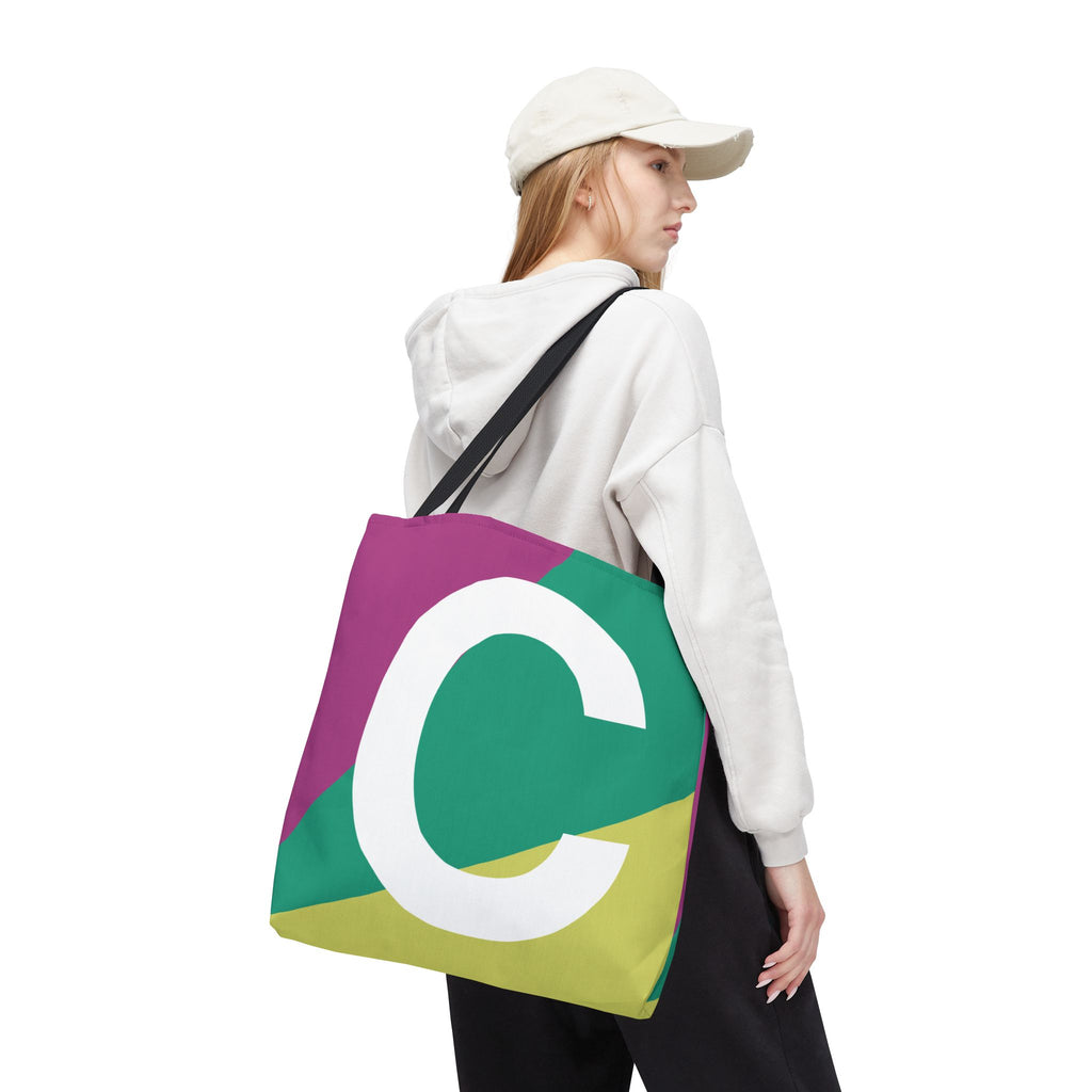 Monogram 'C' Colorblock Tote Bag — Personalized Initial C Shoulder Tote