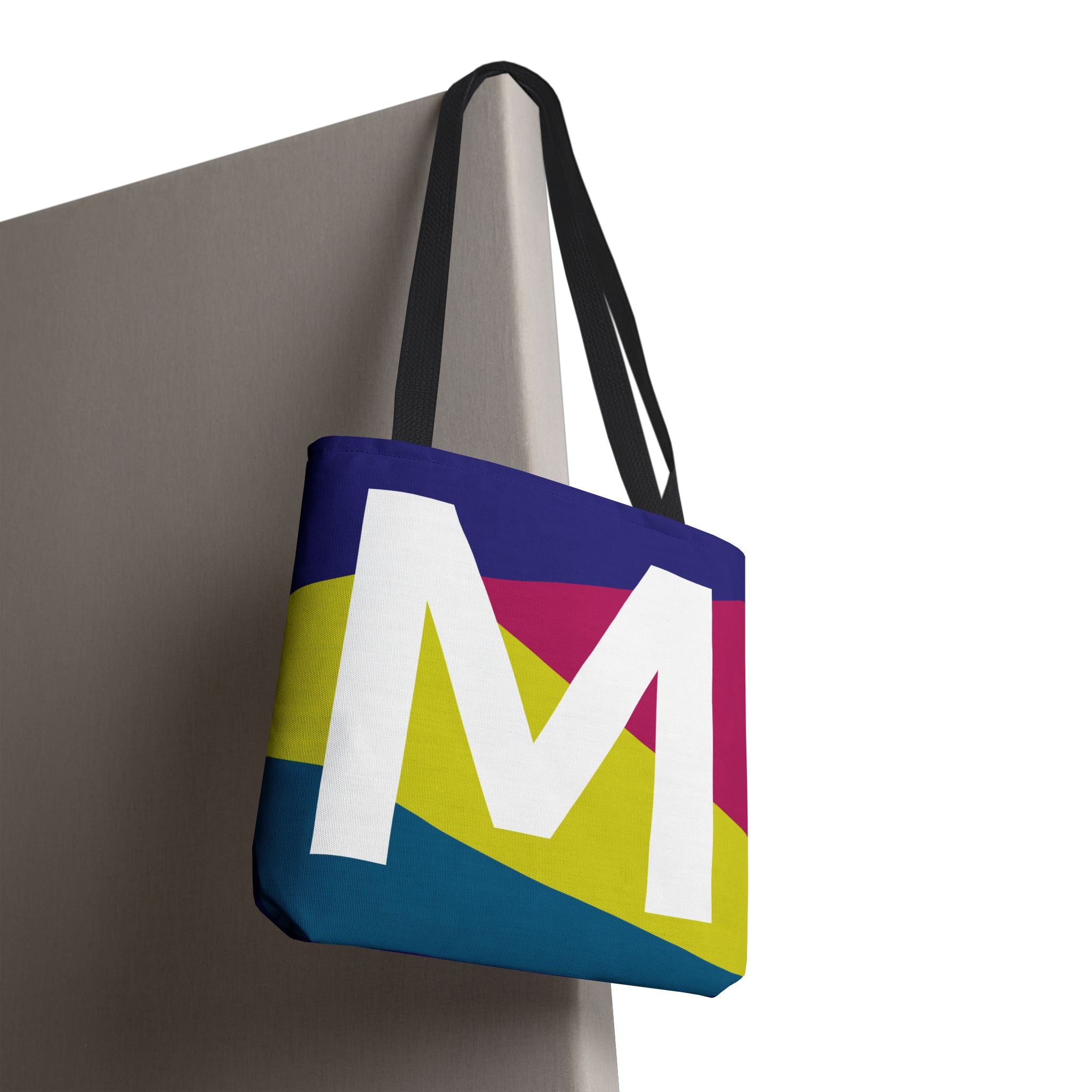 Monogram 'M' Colorblock Tote Bag — Personalized Initial M Shoulder Tote