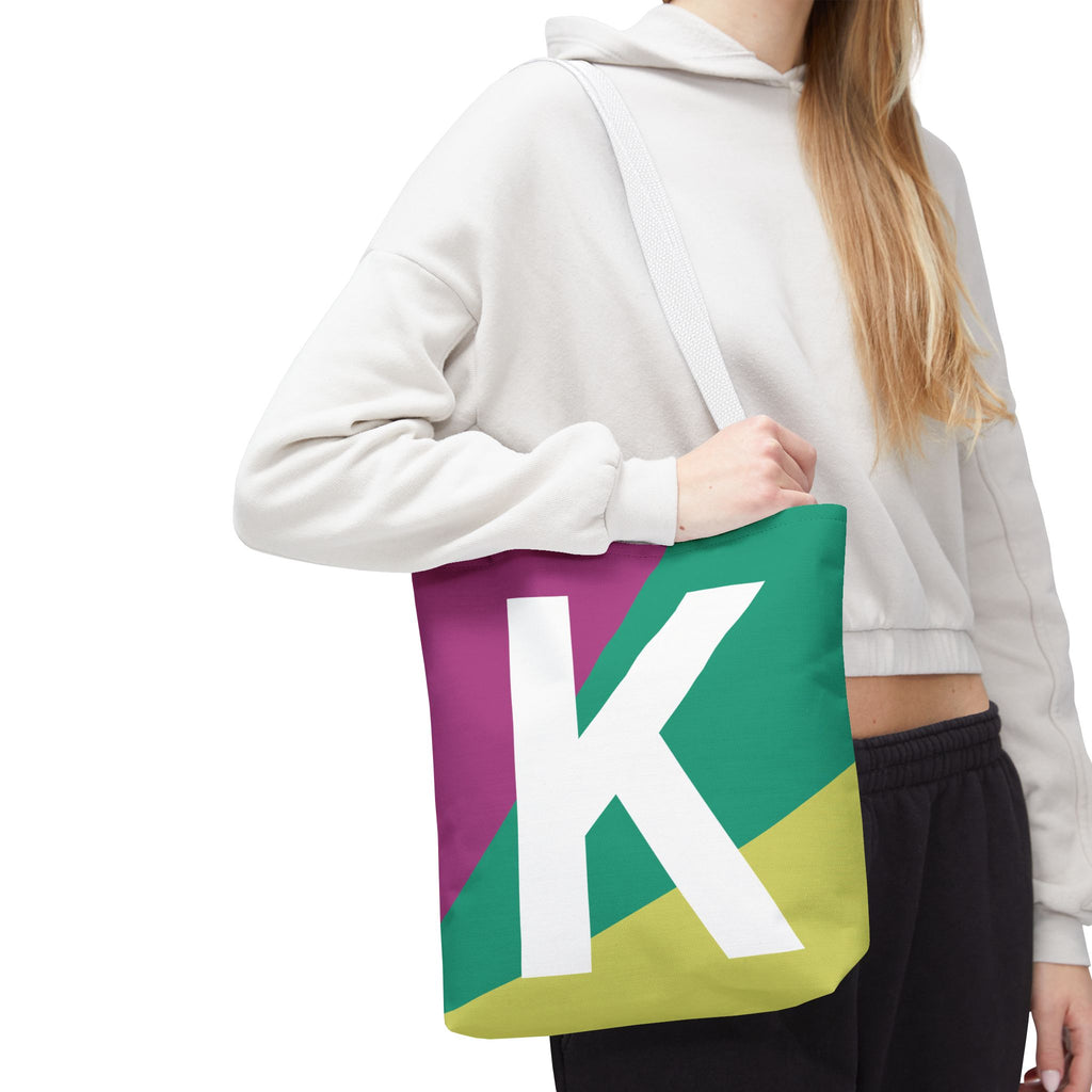 Monogram 'K' Colorblock Tote Bag — Personalized Initial K Shoulder Tote