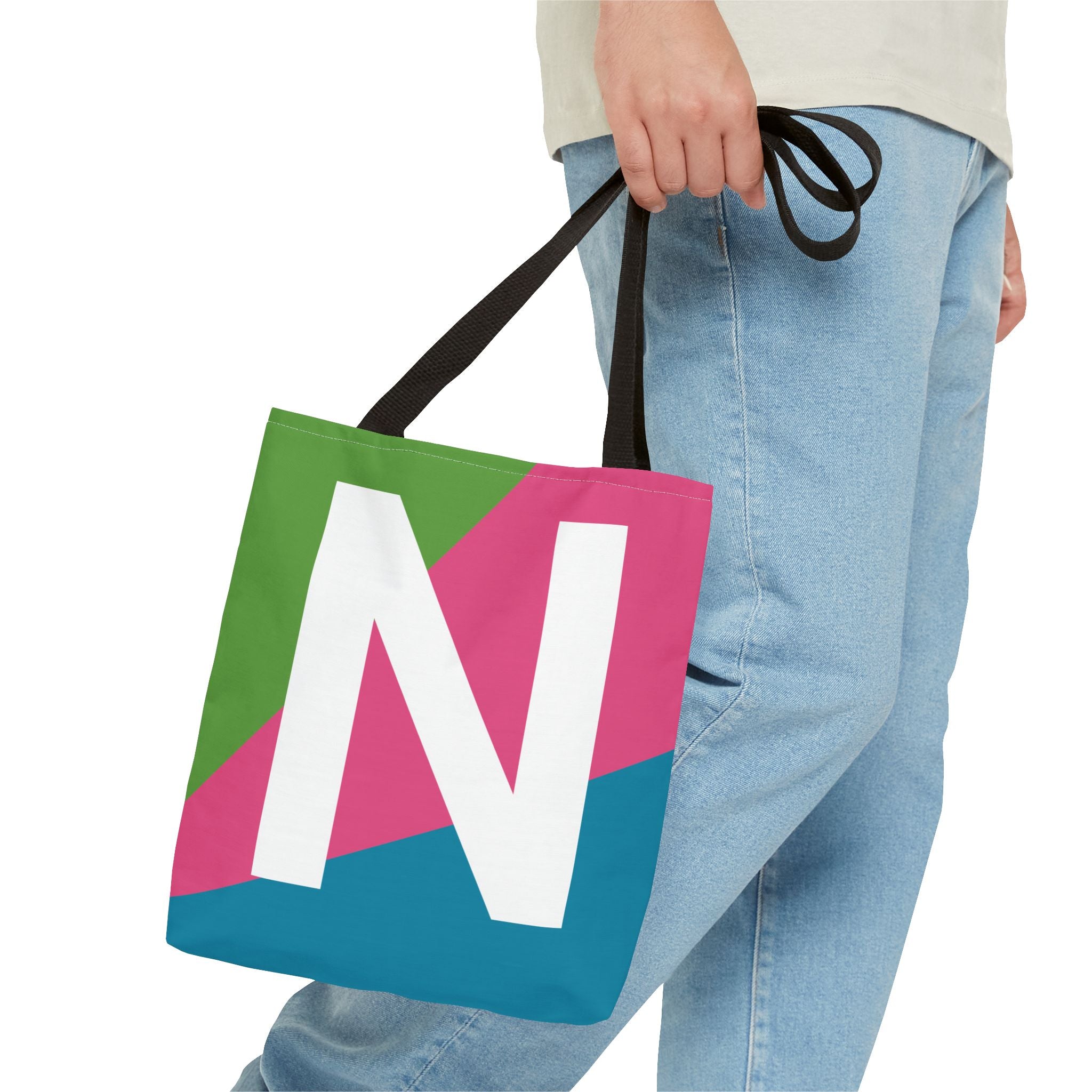 Monogram 'N' Colorblock Tote Bag — Personalized Initial N Shoulder Tote