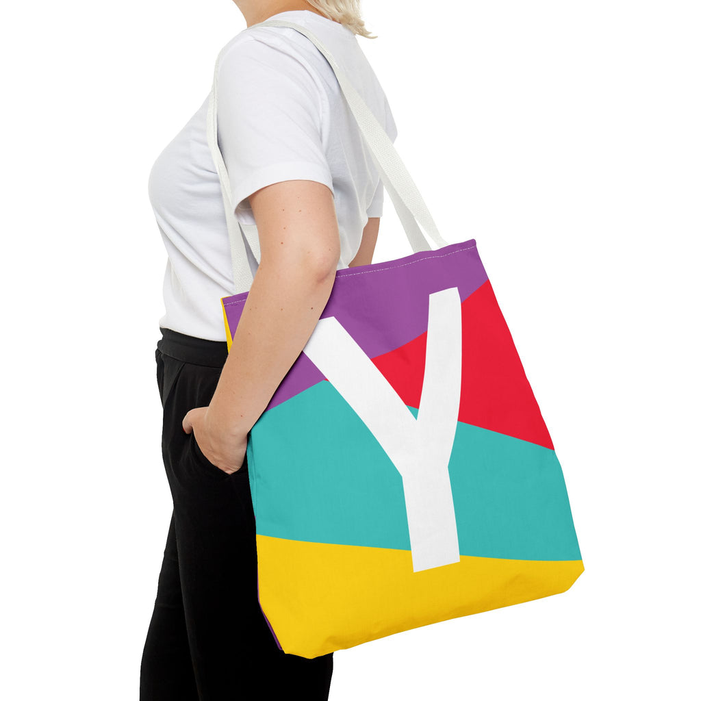 Monogram 'Y' Colorblock Tote Bag — Personalized Initial Y Shoulder Tote