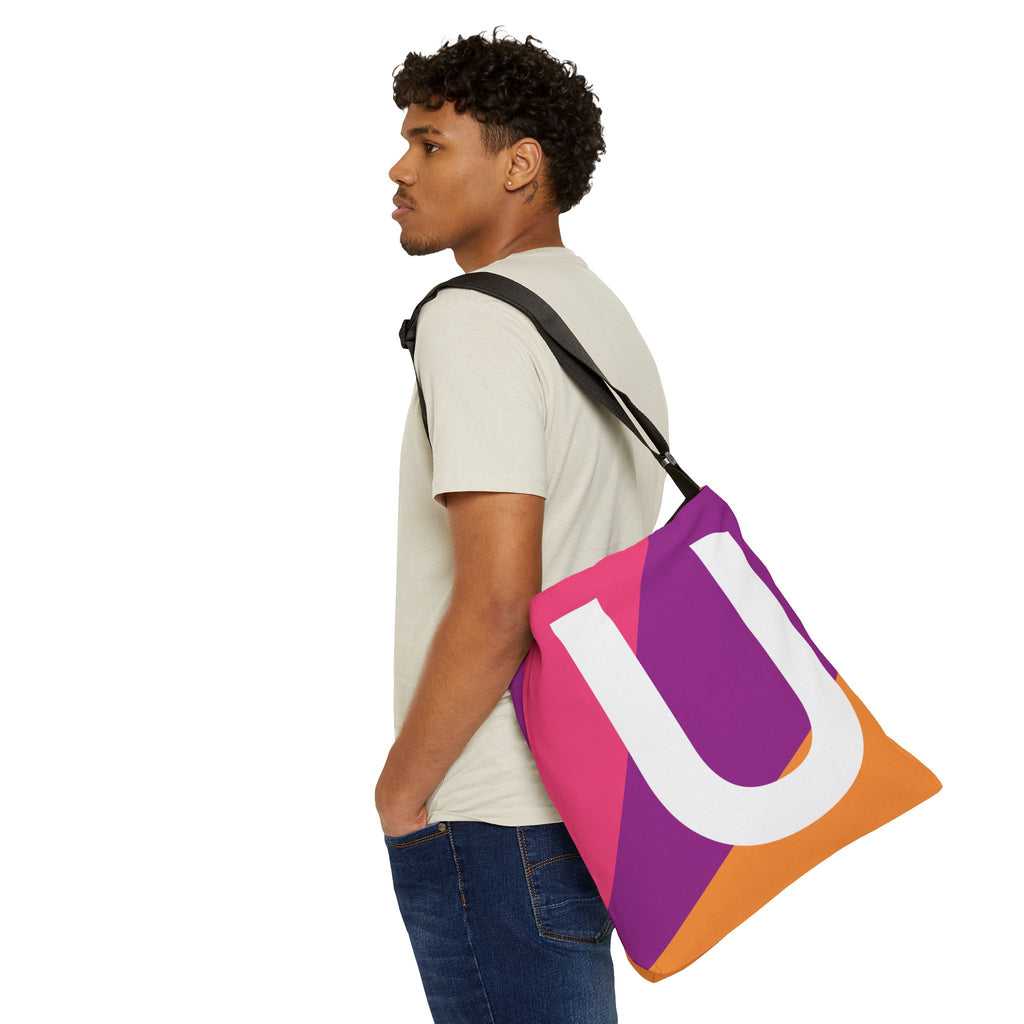 Initial Letter 'U' Colorblock Adjustable Tote Bag — Monogram Alphabet Shoulder Bag