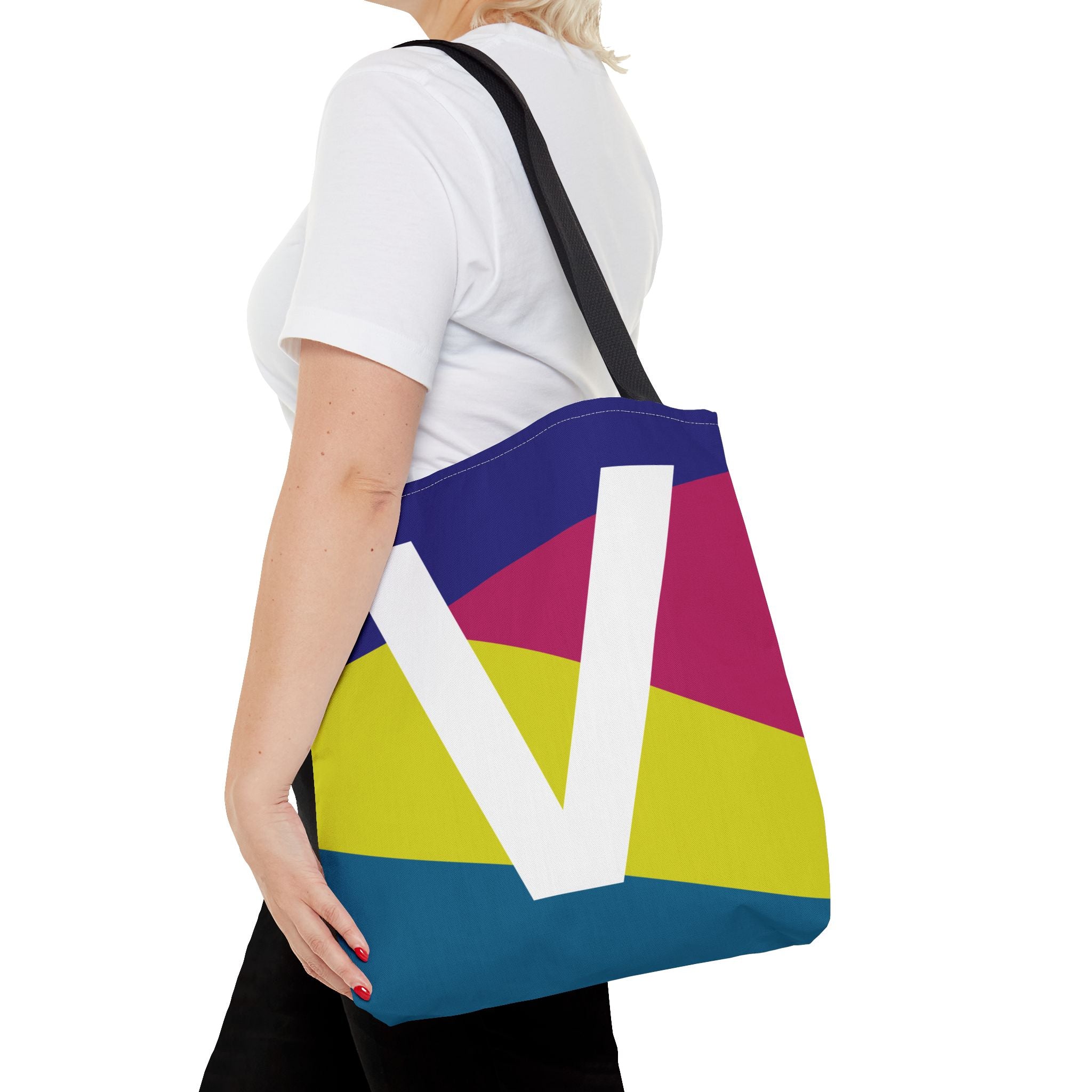 Monogram 'V' Colorblock Tote Bag — Personalized Initial V Shoulder Tote