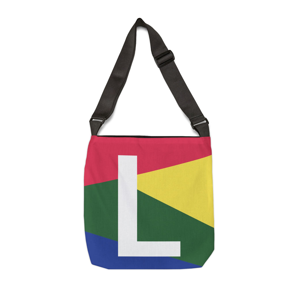 Initial Letter 'L' Colorblock Adjustable Tote Bag — Monogram Alphabet Shoulder Bag