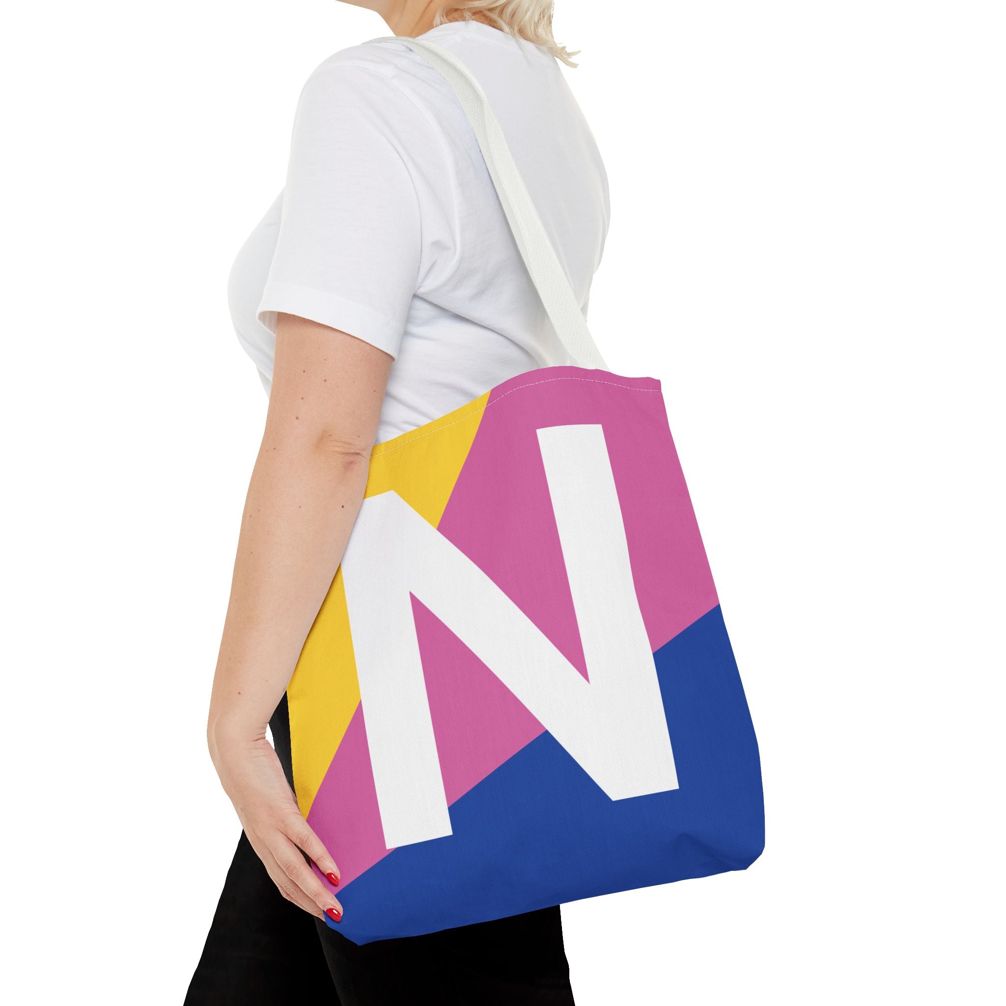 Monogram 'N' Colorblock Tote Bag — Personalized Initial N Shoulder Tote