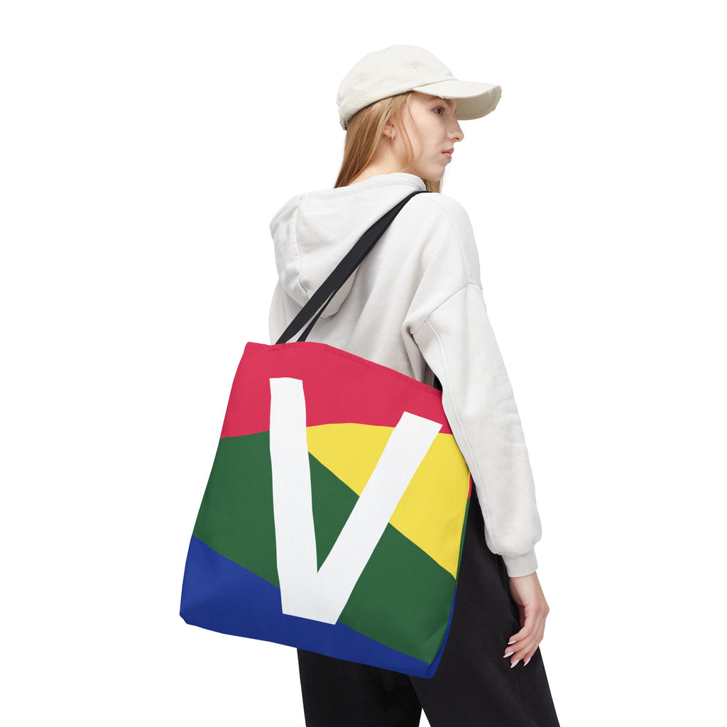 Monogram 'V' Colorblock Tote Bag — Personalized Initial V Shoulder Tote
