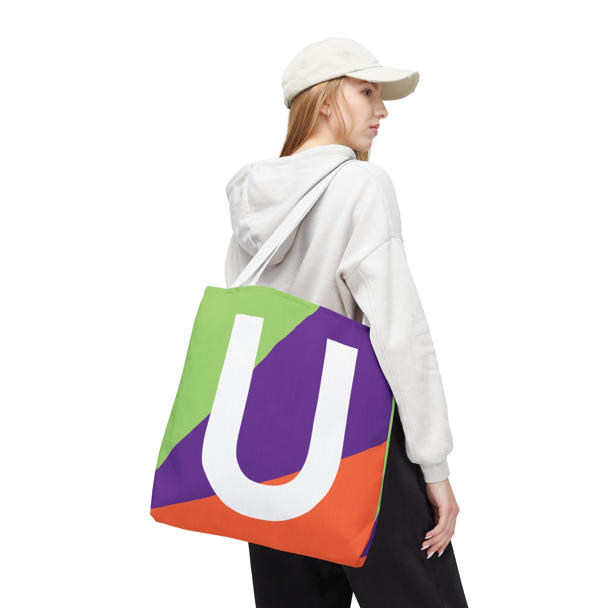 Monogram 'U' Colorblock Tote Bag — Personalized Initial U Shoulder Tote